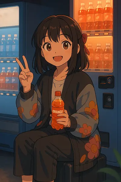 cute anime girl showing peace sign